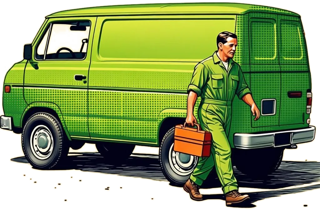 Service van and technician illustration